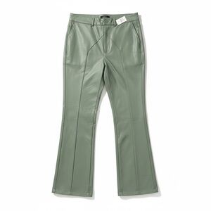Eloquii Sage Green Faux Leather Boot-Cut Pants